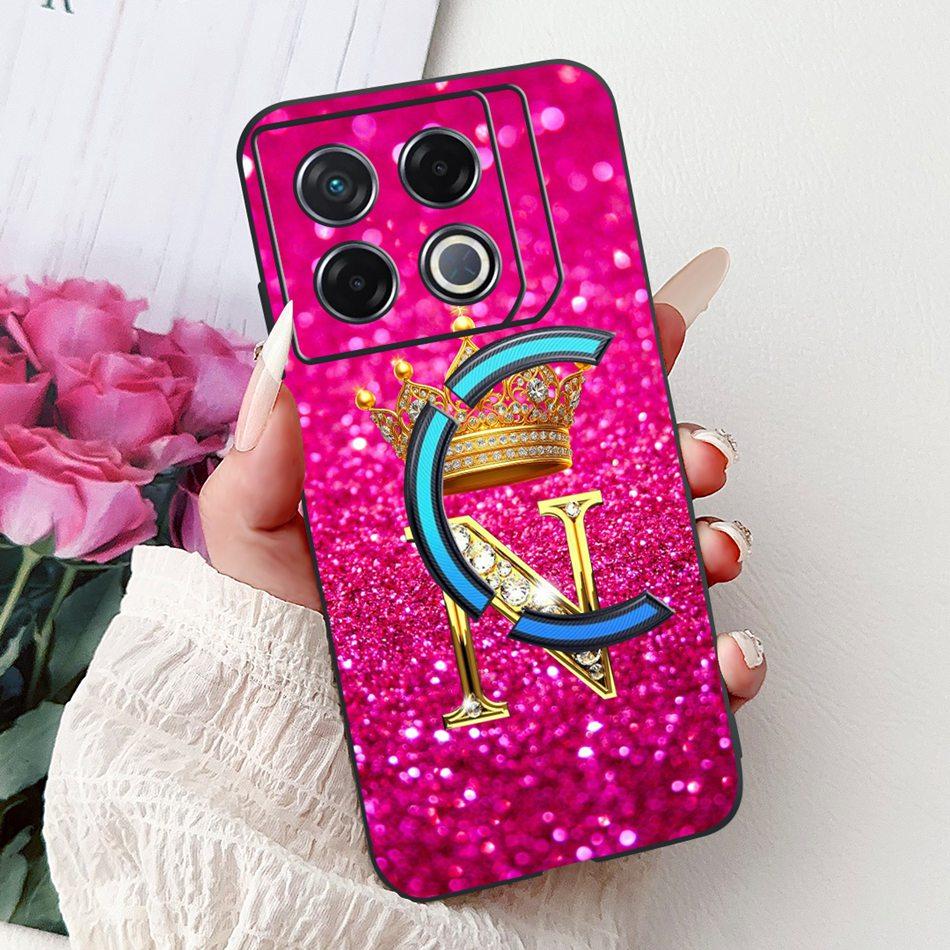 Для Infinix GT 20 Pro 2024 Новый модный чехол для телефона с короной и первой буквой Для Infinix GT20 Pro 5G X6871 Черный силиконовый мягкий чехол