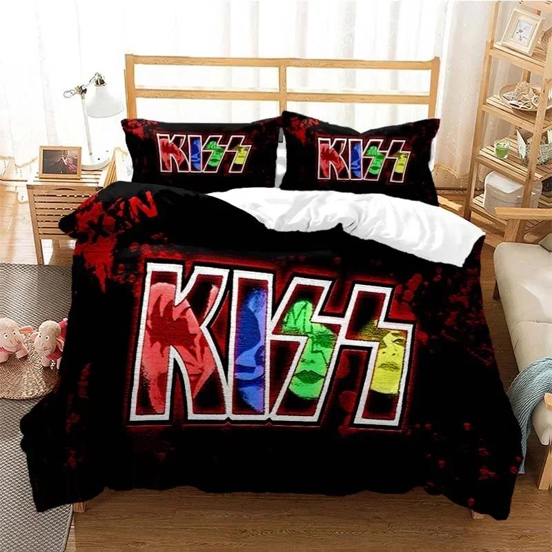 Kiss Band Fashion Comfortable Duvet Quilt Cover Pillowcase Bedding Set Children Bedroom Decoration Home Textile