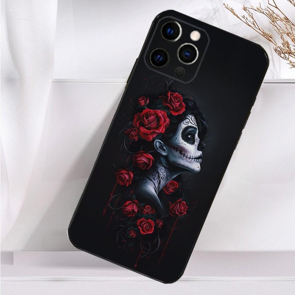 Чехол для телефона «Мексиканский череп Катрины» для iPhone 16, 15, 14, 13, 12, 11 Plus, Pro Max, XS, X, XR, SE, Mini, 8, 7, Мягкий силиконовый черный чехол
