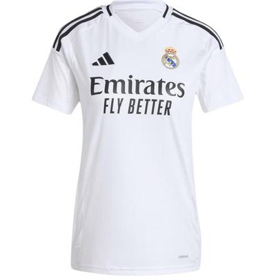 adidas SS24 Real Madrid 24/25 Home Letter Logo Print Удобная модная футболка с V-образным вырезом и коротким рукавом для женщин, топы белого цвета IT5182