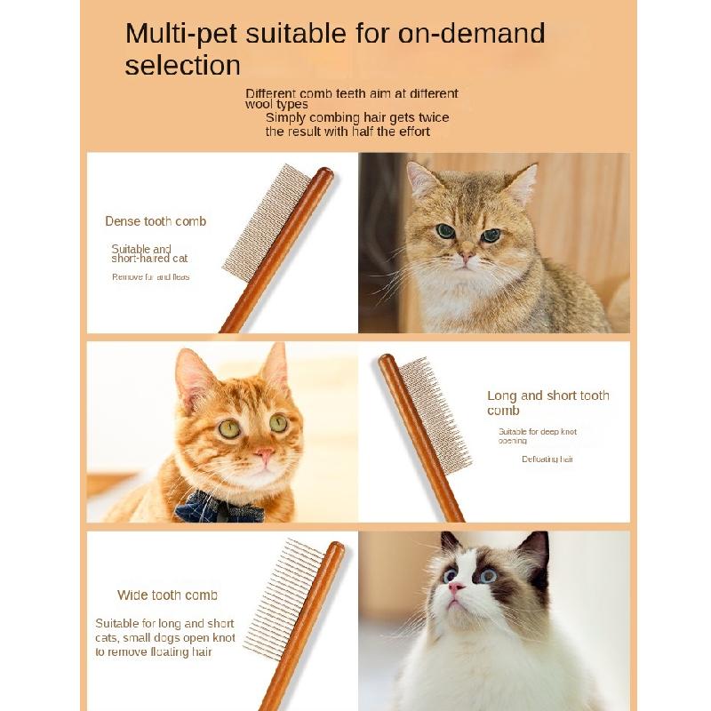 Cat Comb Cat Accessories Stainless Steel Pet Hair Remover Wooden Handle Solid Cat Hair Comb Pet Grooming Dog Brush Cleaning Tool