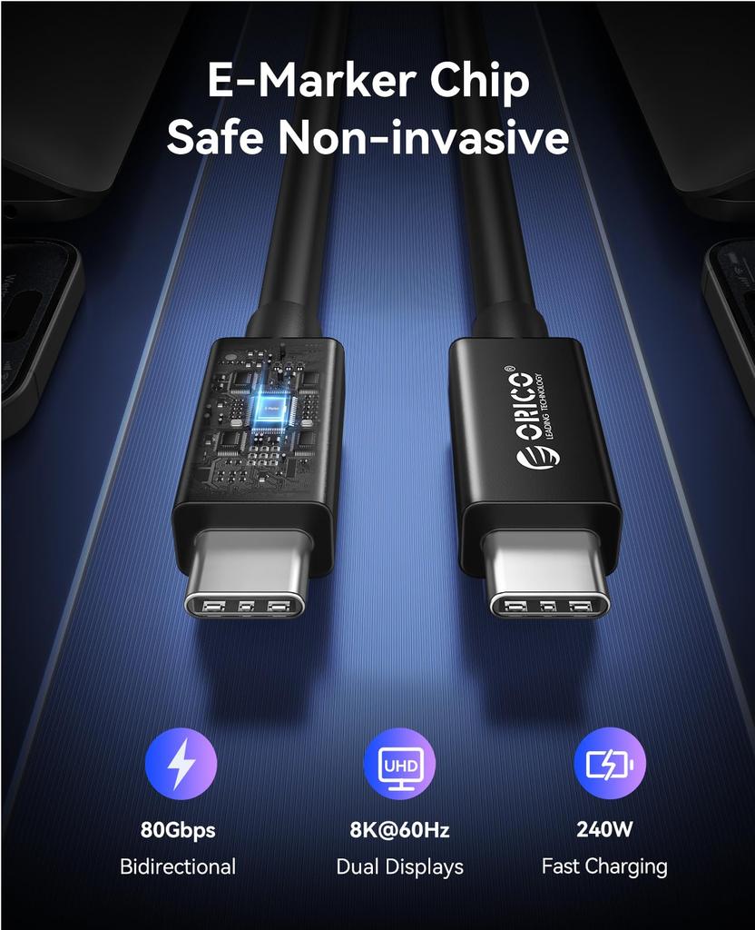 Двунаправленный 80 Гбит/с Однонаправленный 120 Гбит/с Двойной видео 240 Вт Быстрая 2 м Кабель USB-C, совместимый с устройствами Thunderbolt USB4, Поддержка 8K@60 Гц, Зарядка,