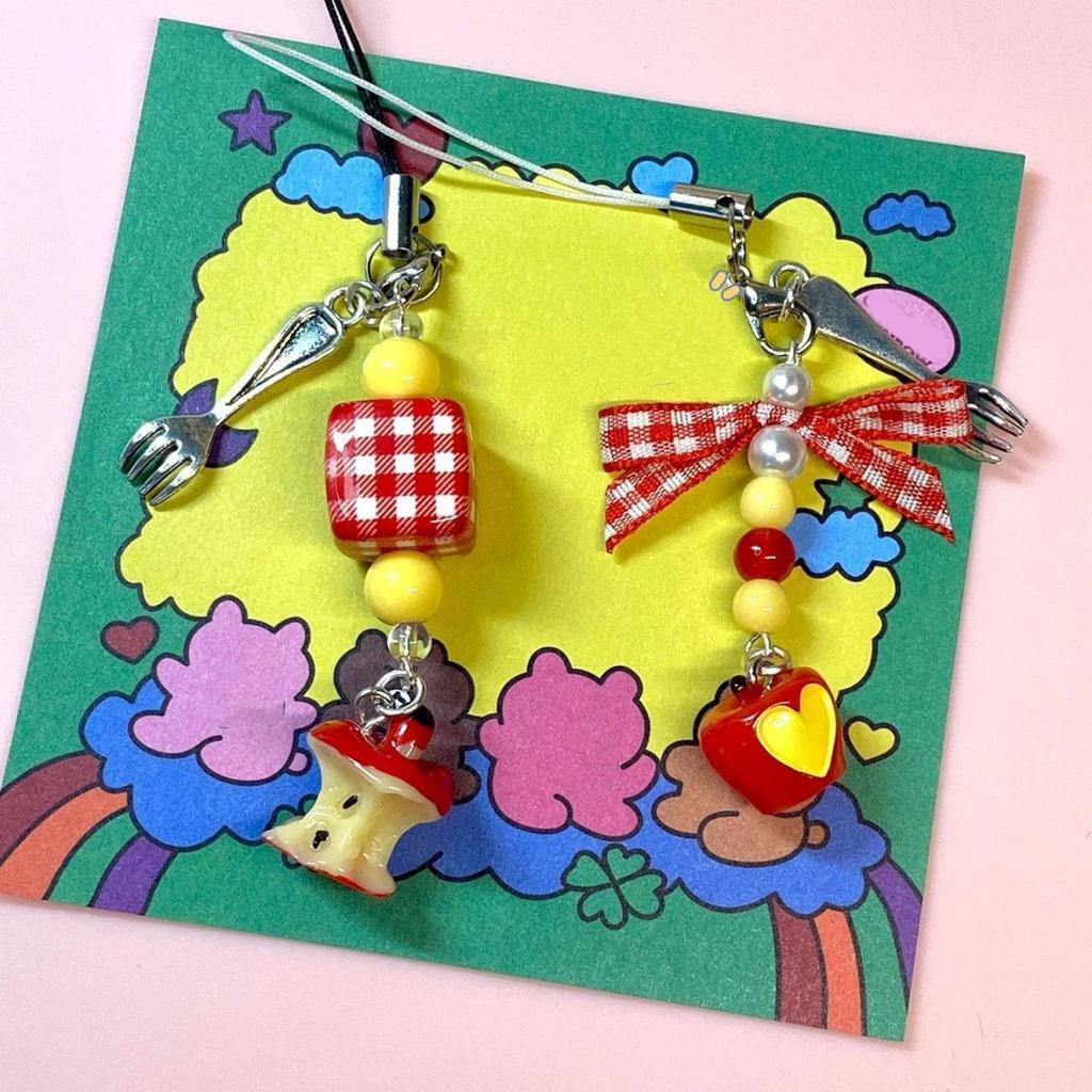 Bowknot Phone Charm Beaded Phone Pendant Fashion Keychain Bag Pendant Fruit Camera Pendant Perfect Gift for Women Girl