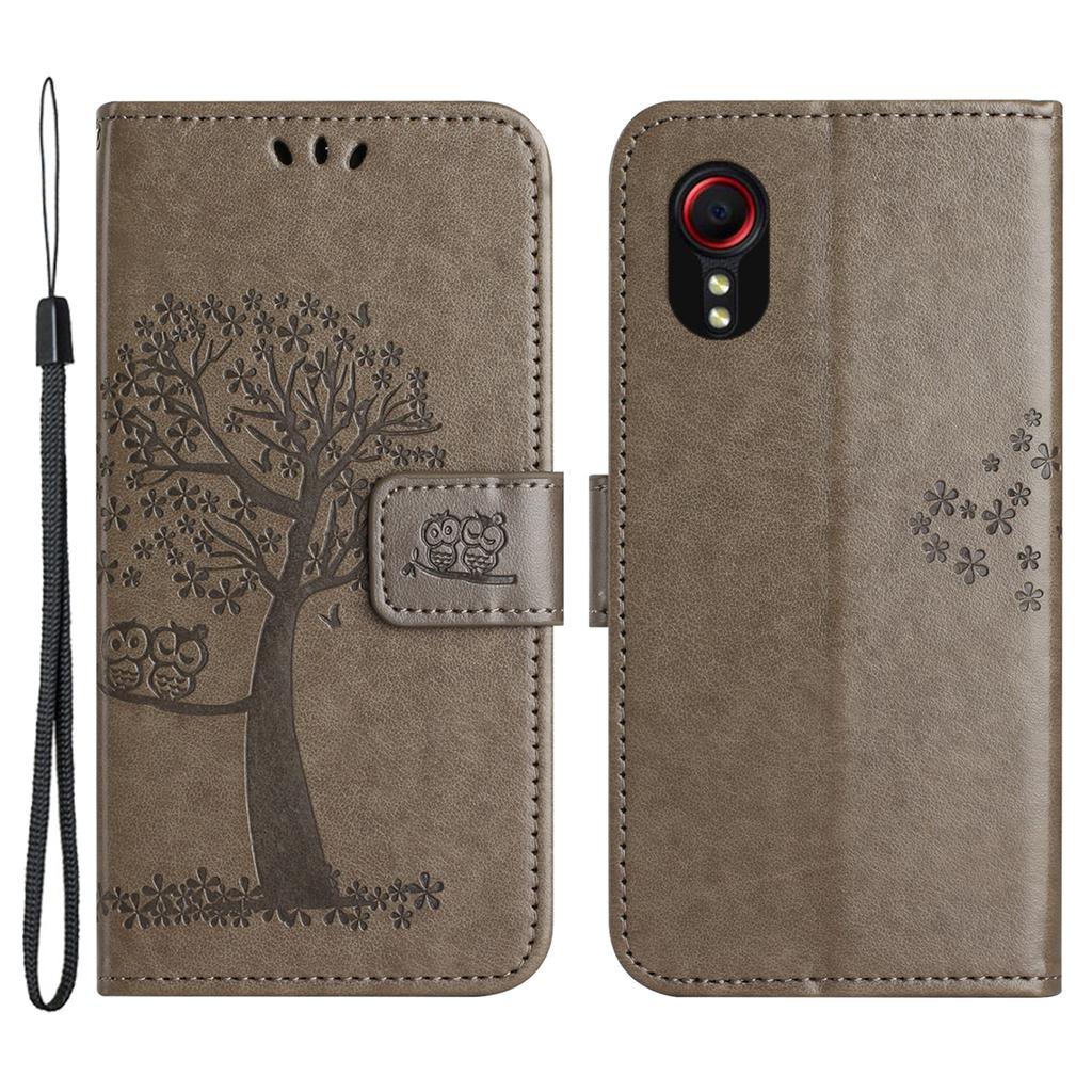 For Samsung Galaxy Xcover7 Cell Phone Case Owl Tree Imprinted Leather Folding Stand Cover