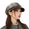 Autumn Hat Women's Leather Plaid Beret Versatile Face Cap Warm Octagonal Hat