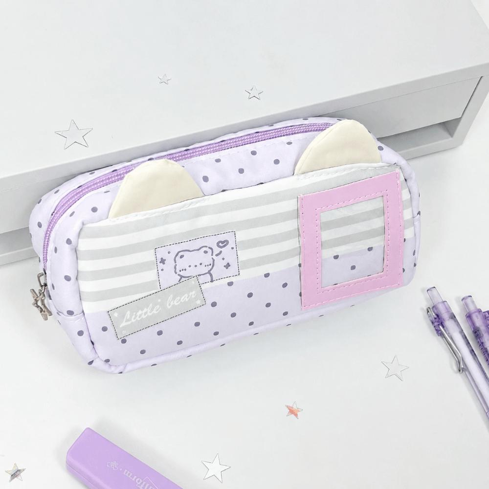 Large Capacity Pen Bag Polka Dot Bear Print Stationery Bag Kawaii Stationery Organizer  Students
