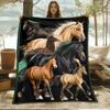 Pattern of galloping horses Flannel printed blanket suitable for all seasons suitable for living room office sofa and travel