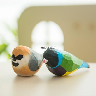 Резная вручную DIY Птица Украшение Деревянное ремесло Украшение для дома офиса рабочего стола Украшение маленькое животное
