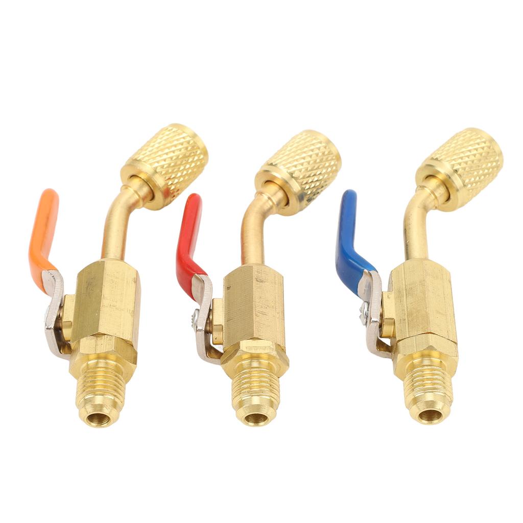 Air Conditioning Refrigerant Angled Compact Ball Valve Brass for R134A R410A R22 and R12 Charging Hoses Or Manifold
