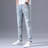 Осенние джинсы мужские Tide Broken Holes Embroidery Trend Slim Small Feet Light Color Universal Long Pants Plus Size