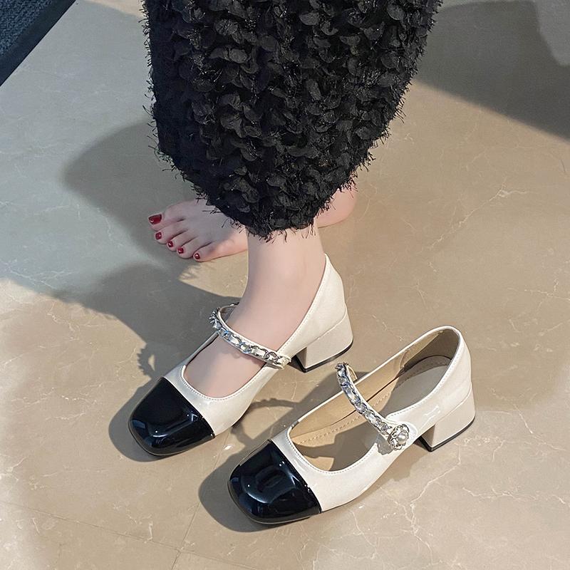 Мягкие кожаные туфли Мэри Джейн 2025 весна-лето новые женские туфли на kitten heel с мягкой подошвой универсальные на блочном каблуке маленькие кожаные туфли