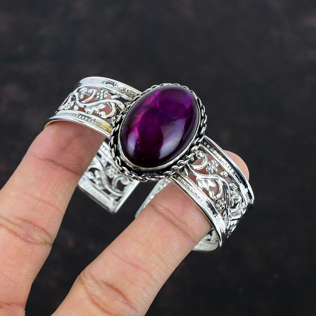 Браслет-манжета из фиолетового огненного лабрадорита, драгоценный камень, достойные ювелирные изделия, браслет из стерлингового серебра 925 пробы, регулируемый браслет-манжета, ювелирные изделия ручной работы