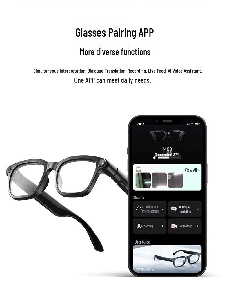 AI Smart Glasses: HD Bluetooth, Anti-Shake, Music & Video Recording, Multilingual Translation Assistant