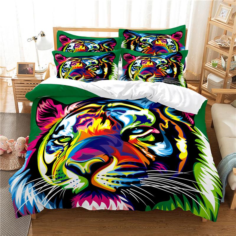 Home Textile Bedding Set Pet Dog ,Watercolor Tiger, Pug Cartoon Duvet Cover Set Bedclothes With Pillowcase Quilt Cover 2- 3 Pcs