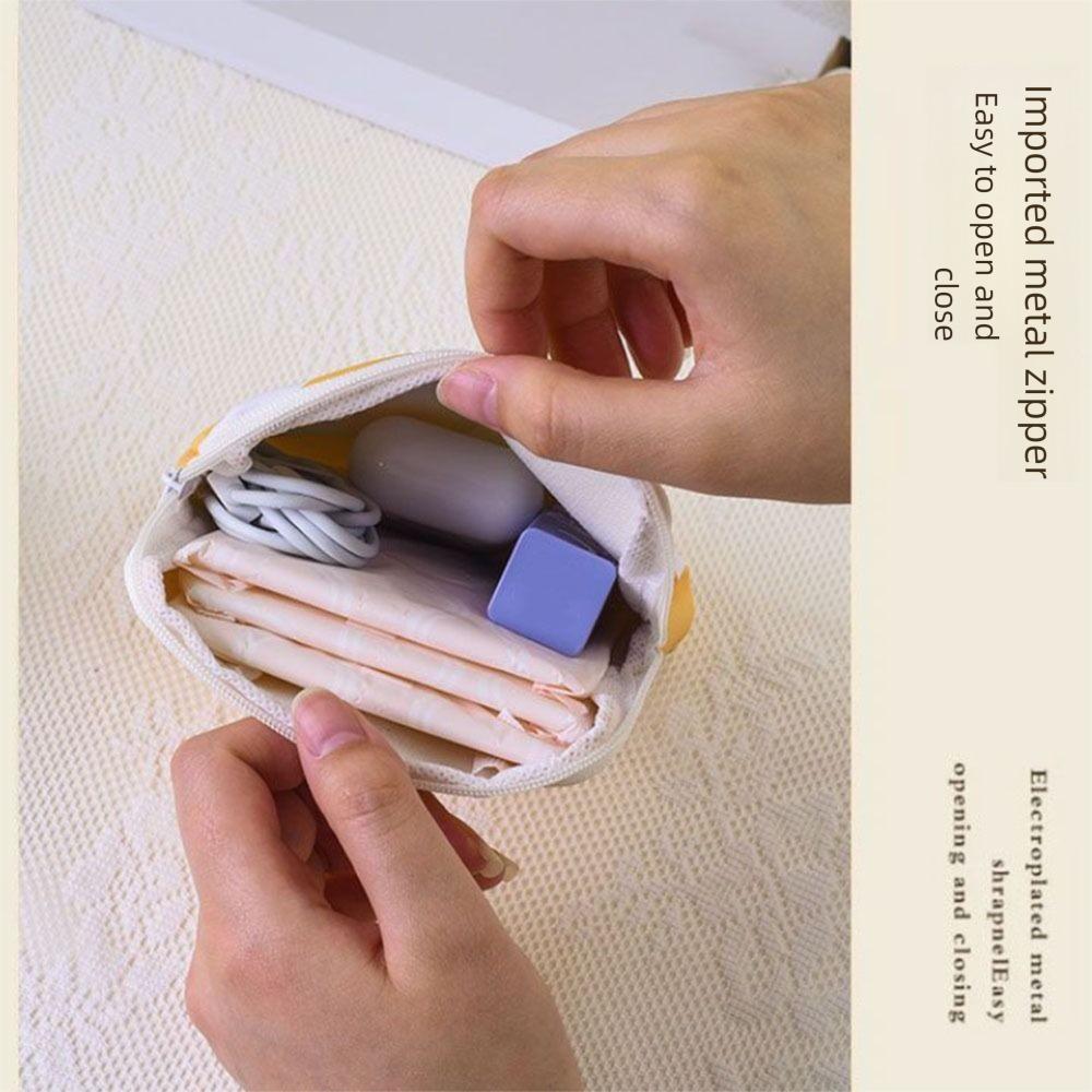 Zipper Sanitary Pad Pouch Cartoon Girls Mini Cosmetic Bags for Lipstick Key Earphone Data Cables