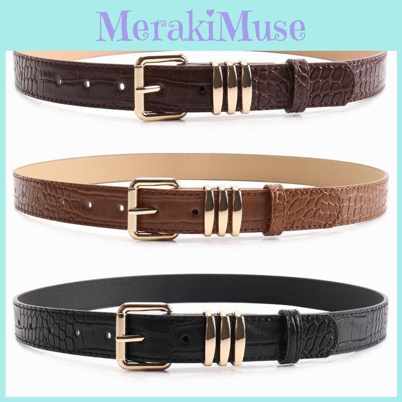 Womens Leather Pu Stone Pattern Belt With Alloy Buckle For Casual Office Wear