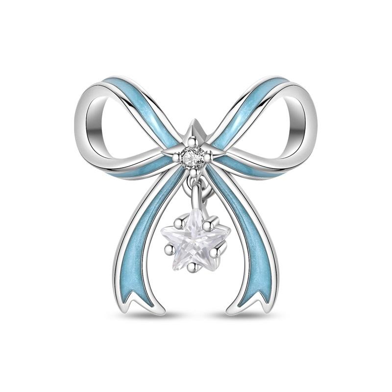 925 Silver Charms Colorful Bow Set Earrings Ring Beads Pendant for Women Bracelets Necklaces DIY Jewelry Gift
