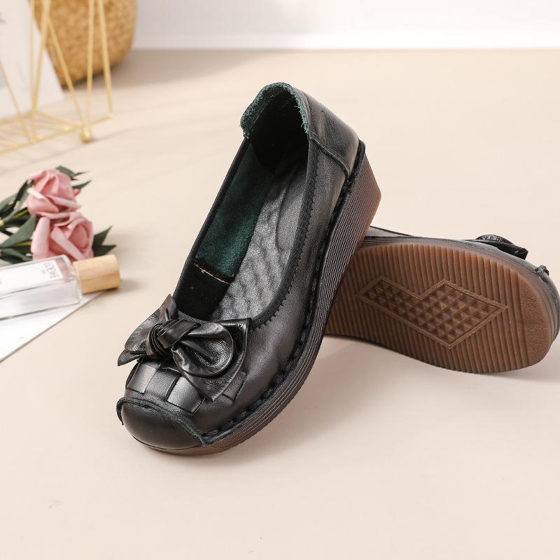 Новые ретро-лоферы из коровьей кожи женские балетки с бантом роскошные женские дизайнерские туфли с низкой мыской женские мокасины на танкетке