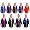 Kids Boys Boxing Robe Thai Kickboxing Costume Long Sleeve Open Front Hoodie Cloak with Belt Workout Sports Fitness Joggers