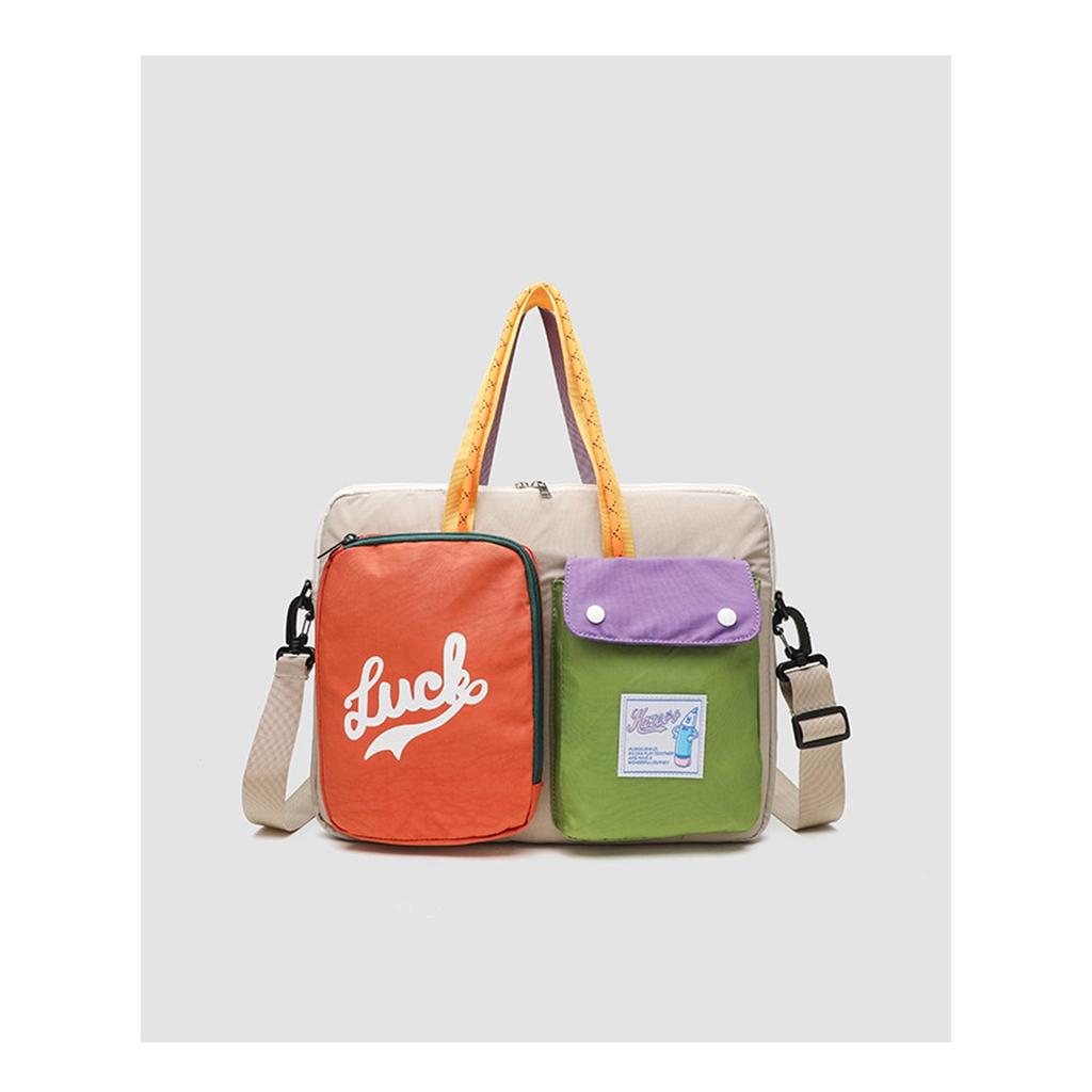 Japanese Dopamine Color Matching Messenger Bag Large Capacity 15.6-inch Dual-purpose Computer Bag Commuting Portable Shoulder Tablet Bag