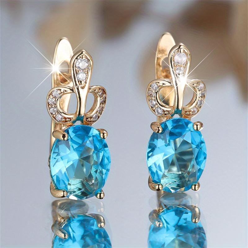 1 пара сережек-капель золотистого цвета с овальной огранкой и синим камнем, серьги-подвески принцессы, украшения на День святого Валентина