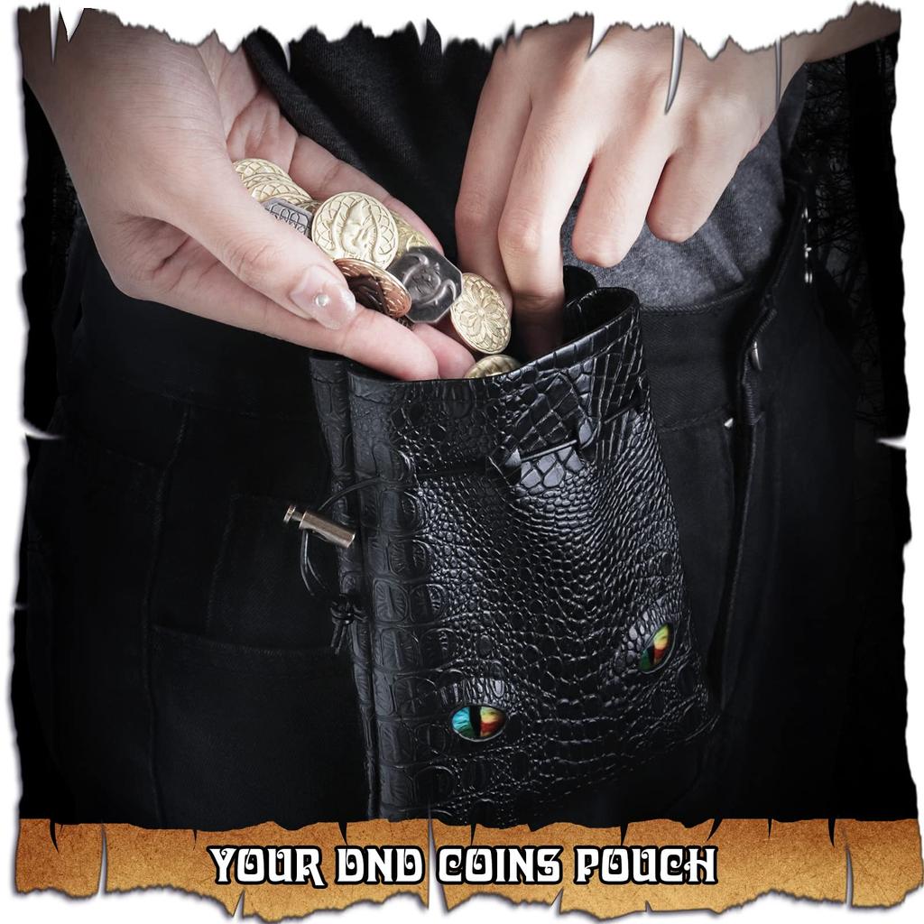 120 Pieces Copper DND Coins for DND DND Accessories with PU Leather Bag As DND Gift for DND Board Game Fake Coins with Colorful Eyes Leather Bag for