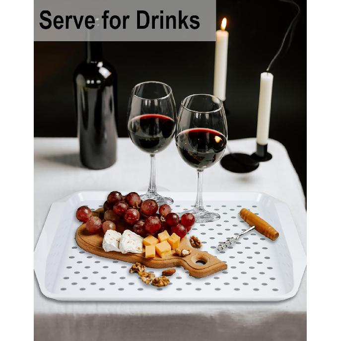 Non Slip Serving Tray with Handles, Food Trays for Eating on Couch, Lap Trays for Breakfast Dinner Snack Fruit Appetizers Beverage, Rectangular, Set