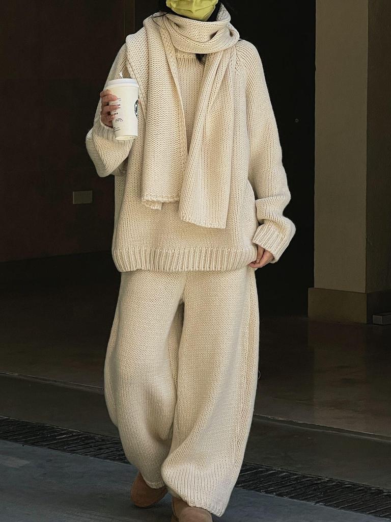 Женские повседневные брюки из плотной шерстяной трикотажной ткани - зимние в японском ретро-стиле, свободный силуэт, утягивающие, теплые.