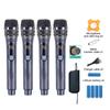 Professional Wireless Microphone 4 Channels Handheld Dynamic Karaoke Mic Band for Stage Performance DJ Party Church Show