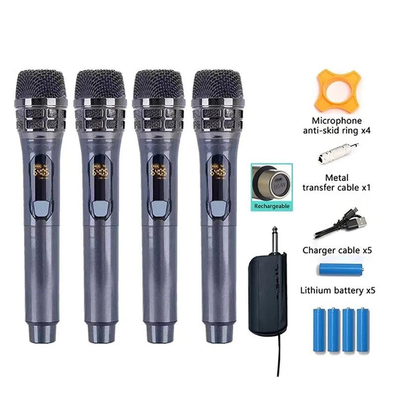 Professional Wireless Microphone 4 Channels Handheld Dynamic Karaoke Mic Band for Stage Performance DJ Party Church Show
