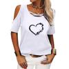 Women Casual Off Shoulder T-shirt Summer Short Sleeve Top Ladies Fashion Round Neck Printed Tee Shirt Pullover Loose T-shirt