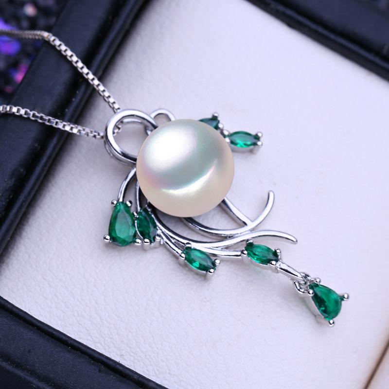 Fenasy Натуральные пресноводные культивированные жемчужные ожерелья для женщин серебряного цвета геометрический зеленый кулон ювелирные изделия для вечеринки подарок на день рождения