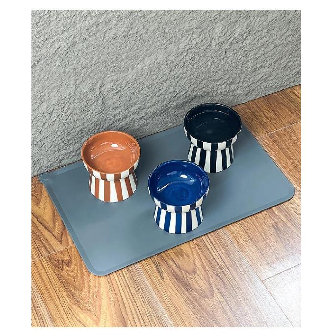 Elevated Striped Ceramic Pet Bowl – Anti-Slip Raised Food and Water Feeder for Cats and Small Dogs, Stylish Non-Tip Design