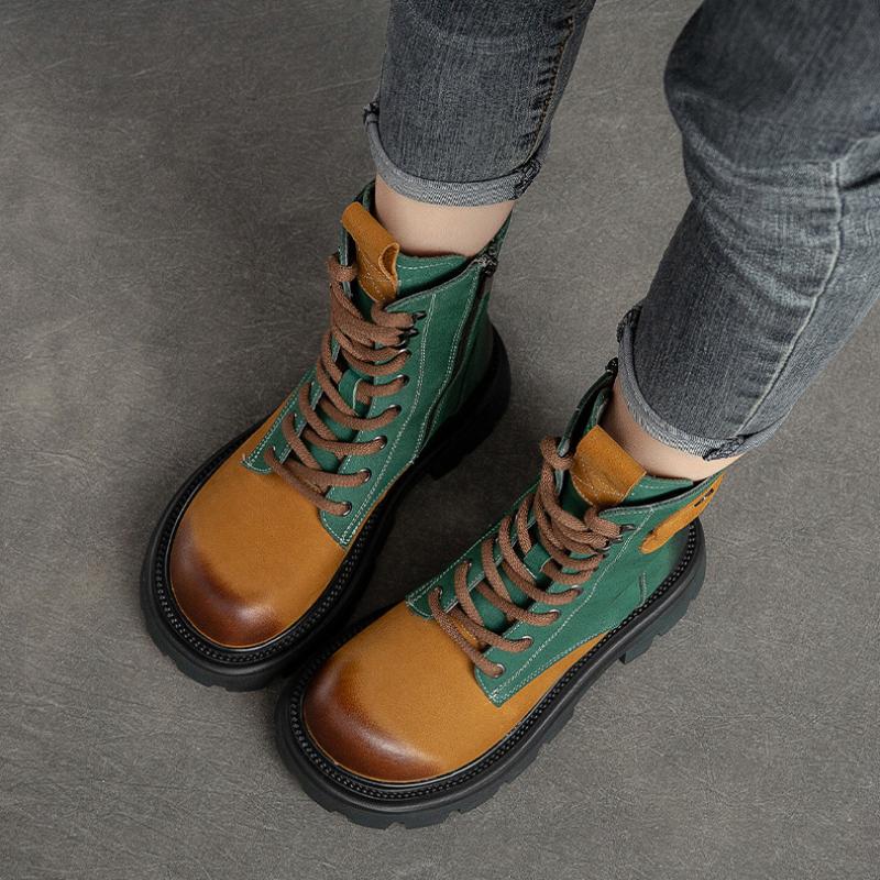 Johnature Женские ботинки из натуральной кожи, зимняя женская обувь на молнии с круглым носком, ботильоны на платформе в стиле ретро