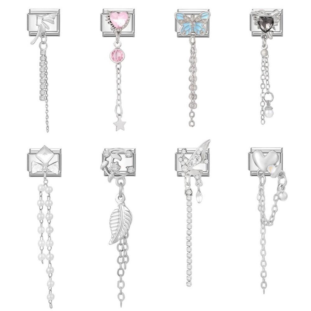 Long Tassel Zircon Bracelet Links Heart Shape Stainless Steel Bracelet Links Bracelet Crafting