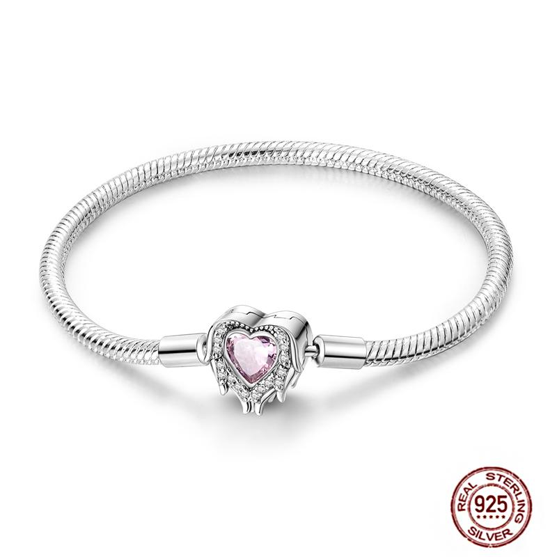 17-20CM Star Moon Bracelet 925 Copper Pink Heart Clover Charms Snake Chain Luminous Bracelet For Women DIY Birthday Zircon Gift