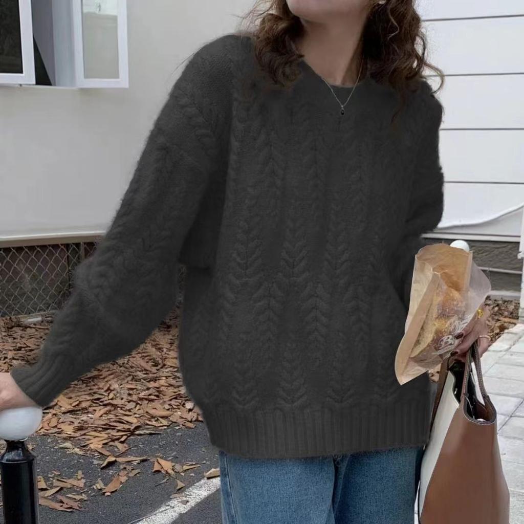 Однотонный свитер крупной вязки с косами и узором «колосок» для женщин, осенне-зимний, свободный, верхняя одежда, в стиле «ленивый шик», теплый вязаный топ, утолщенный