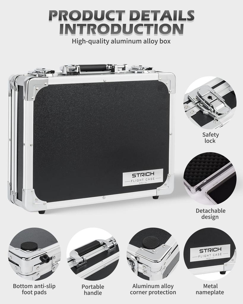 STRICH Effects Pedal Case for Foam Reinforced 36 X 28 X 10 Cm Mini+ 14-inch Pedals, Shock-Absorbing Interior, Non-Slip, Edges, Compact,