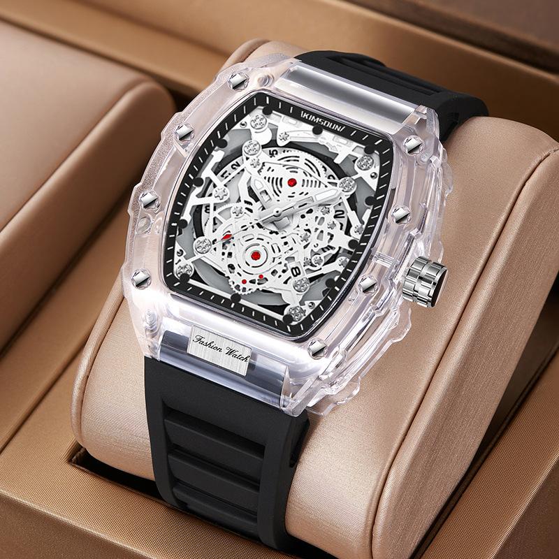 UTHAI BK134 Модные мужские часы бочкообразной формы, прозрачные, водонепроницаемые кварцевые часы, спортивные часы, подарочные часы для мужчин