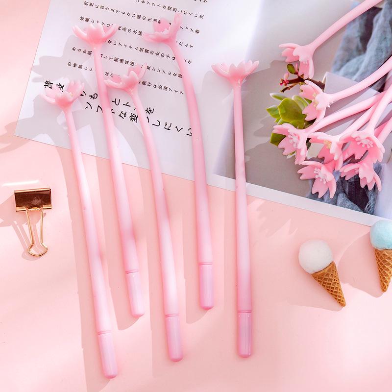 3Pcs Cute Aesthetic Pink Sakura Silicone Gel Pen Small Fresh Girl Stationery Note Test 0.38mm Writing Pen Kawaii School Supplies