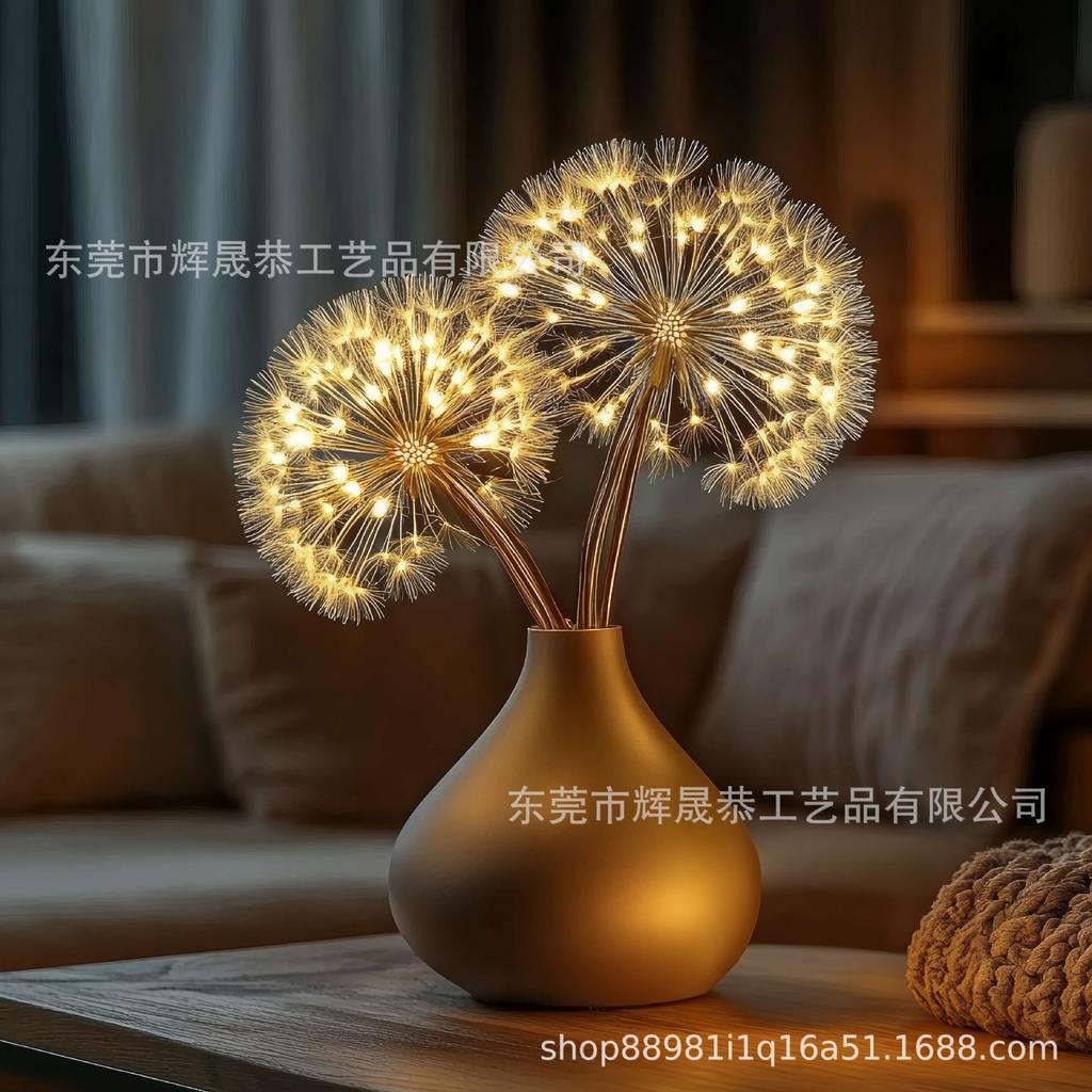 Светодиодная настольная лампа в форме одуванчика, ambient light, металлическая проволока, настольные украшения, декор для дома, light luxury