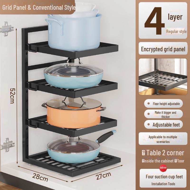 Многоуровневая стойка для хранения кастрюль на кухне, под раковиной и на столешнице