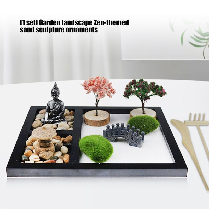 Japanese Zenes Garden for Desk Wood Sand Garden Zenes Decors Meditations Gift Sensory Therapy Tool Mindfulness Emotional