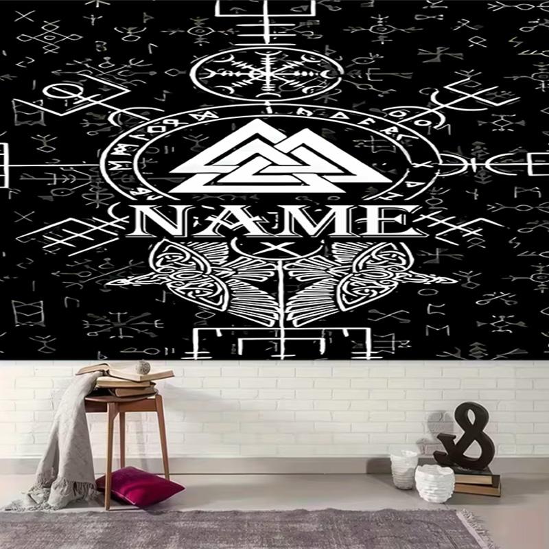 Personalized Viking Sign Background Tapestry,Custom Name Birthday Party,Multifunctional Wall Decoration for Home Decor,Various Occasions