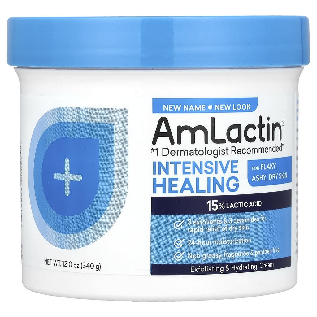 AmLactin Intensive Healing, Exfoliation & Moisturizing Cream, for Dead Skin Cells, Eczema and Dry Skin, 12 Oz (340 G)