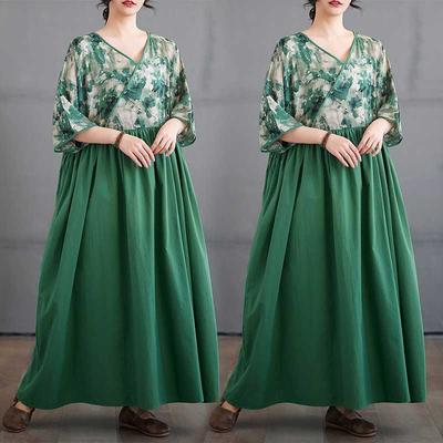 Хлопковое и льняное летнее платье в стиле пэчворк, ретро, большого размера, длинная юбка