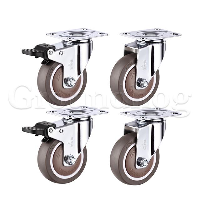 4Pcs Rubber Swivel Casters , with Brake No Noise Lockable Wheels Mobile Wheels for Furniture, Medical Equipment, Trolleys