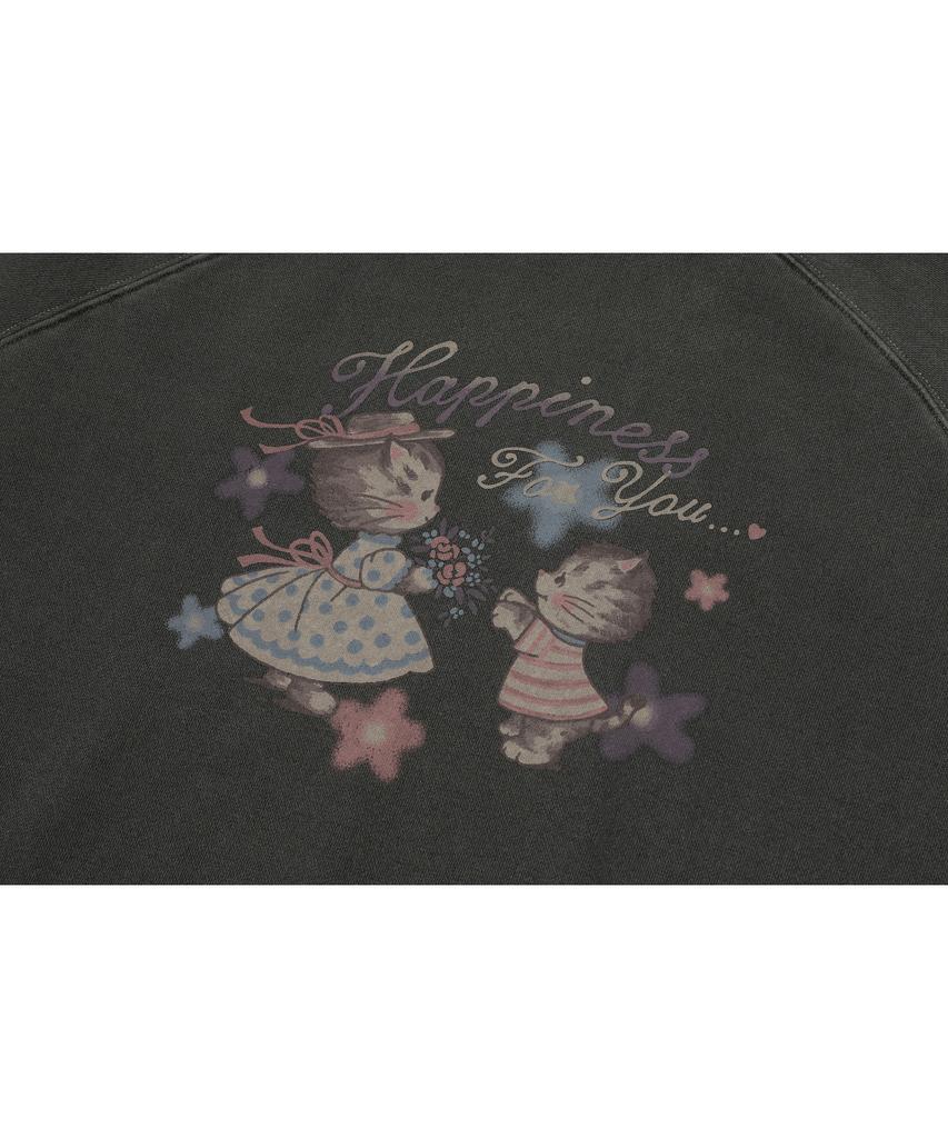 CPGN STUDIO Happy Tommy Raglan Pigment Sweatshirt Smoke Black