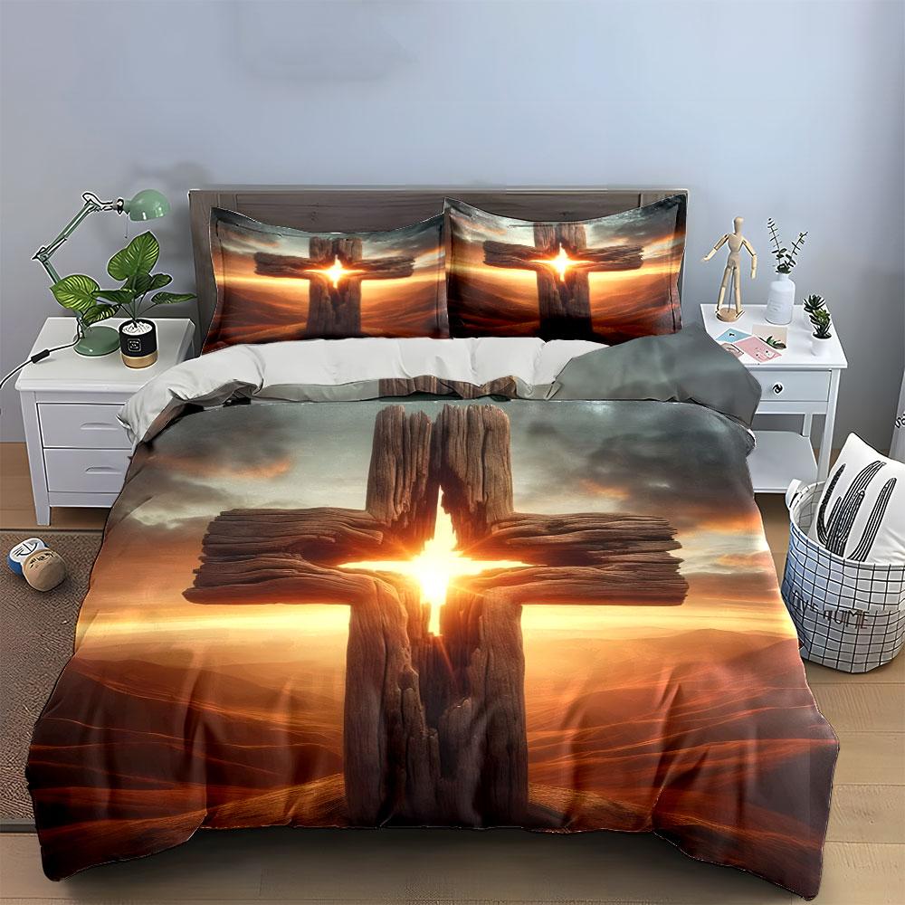Wooden cross with sunlight. Bedding sets Duvet cover sets Duvet covers Pillowcases(1*Duvet Cover 2*Pillowcases without duvet insert)