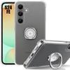 Silicone Case for Samsung Galaxy S24 FE (not for S24), Shockproof Transparent with Adjustable Silver Ring Holder